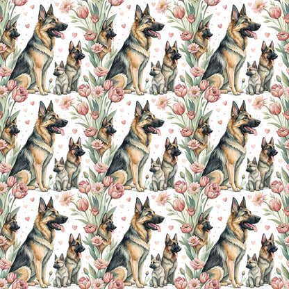 German Shepherd Floral Mother's Day Wrapping Paper — repeating pattern tile