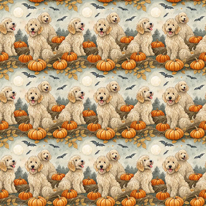 Pumpkin Patch Goldendoodle Halloween Wrapping Paper — repeating pattern tile