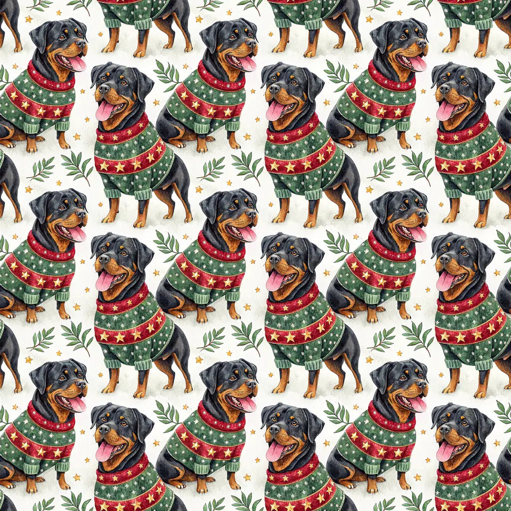 Ugly Sweater Rottweiler Christmas Wrapping Paper — repeating pattern tile