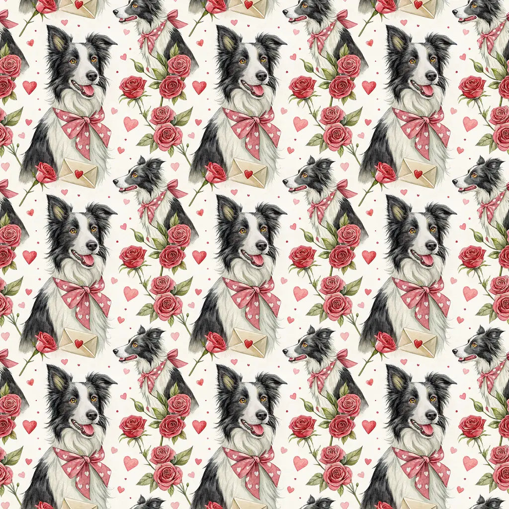 Border Collie Valentine's Day Wrapping Paper — repeating pattern tile