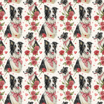 Border Collie Valentine's Day Wrapping Paper — repeating pattern tile