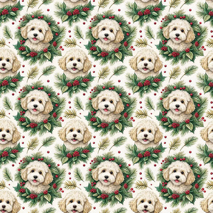 Cavapoo Christmas Wreath Wrapping Paper — repeating pattern tile