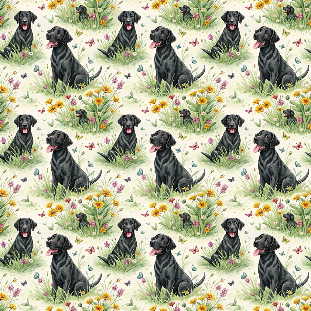 Black Lab Spring Garden Wrapping Paper — repeating pattern tile