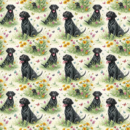 Black Lab Spring Garden Wrapping Paper — repeating pattern tile