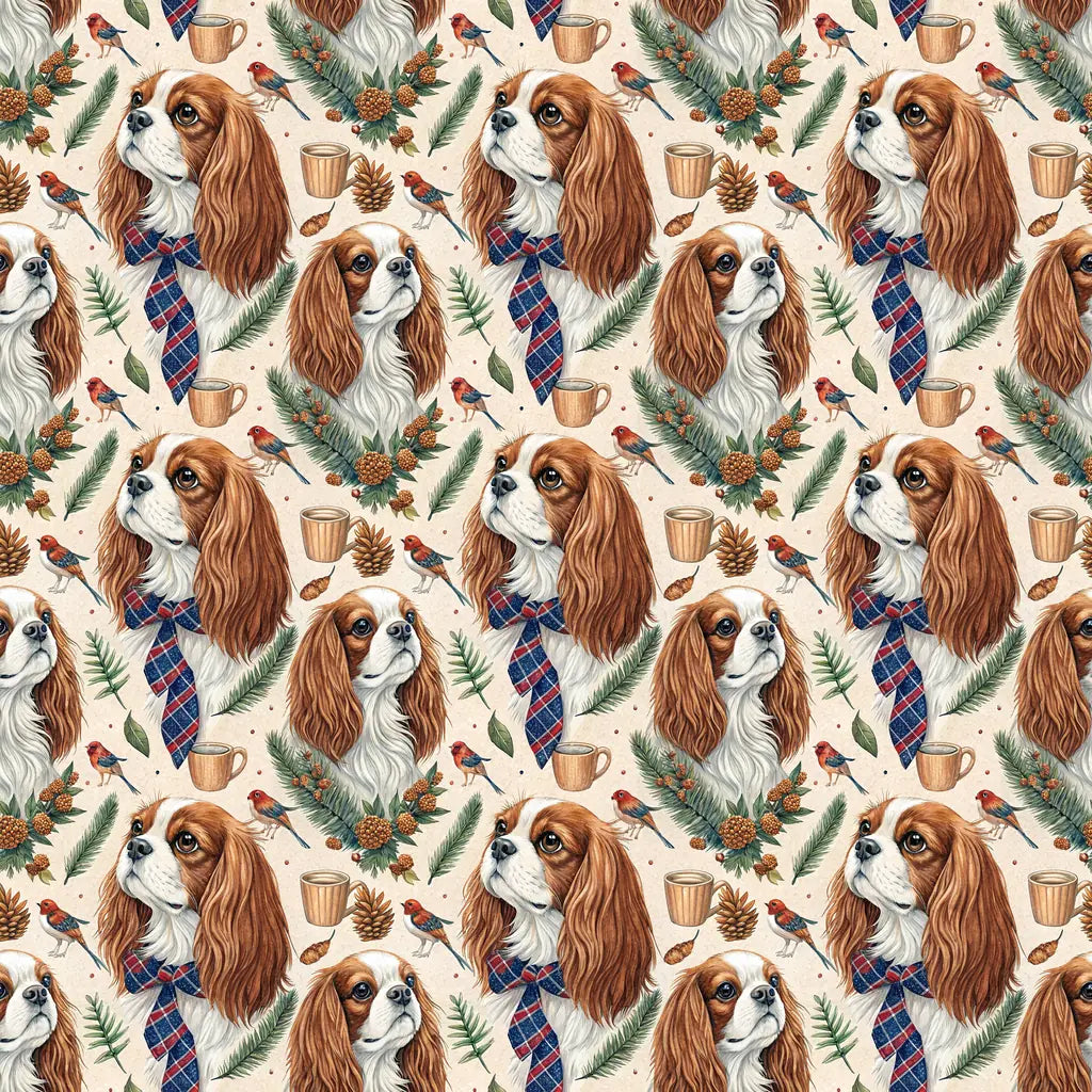Dapper Cavalier King Charles Spaniel Father's Day Wrapping Paper — repeating pattern tile