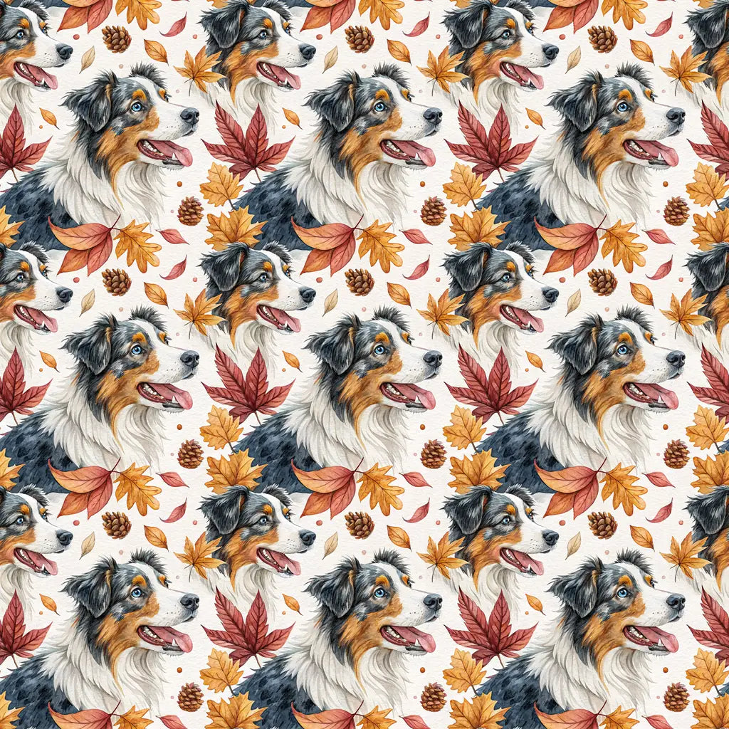 Australian Shepherd Autumn Wrapping Paper — repeating pattern tile