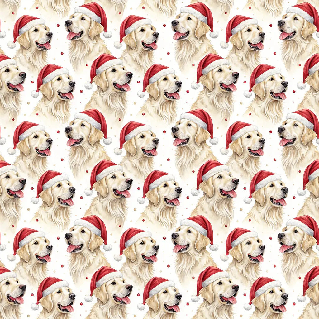 Santa Paws English Cream Golden Retriever Christmas Wrapping Paper — repeating pattern tile