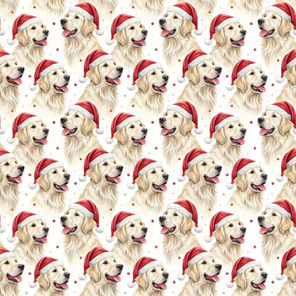 Santa Paws English Cream Golden Retriever Christmas Wrapping Paper — repeating pattern tile