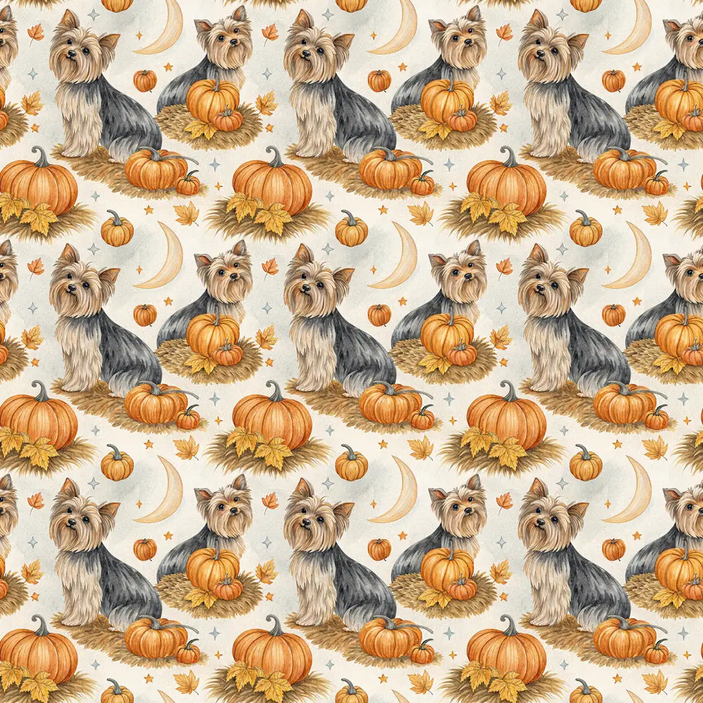 Pumpkin Patch Yorkshire Terrier Halloween Wrapping Paper — repeating pattern tile