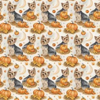 Pumpkin Patch Yorkshire Terrier Halloween Wrapping Paper — repeating pattern tile