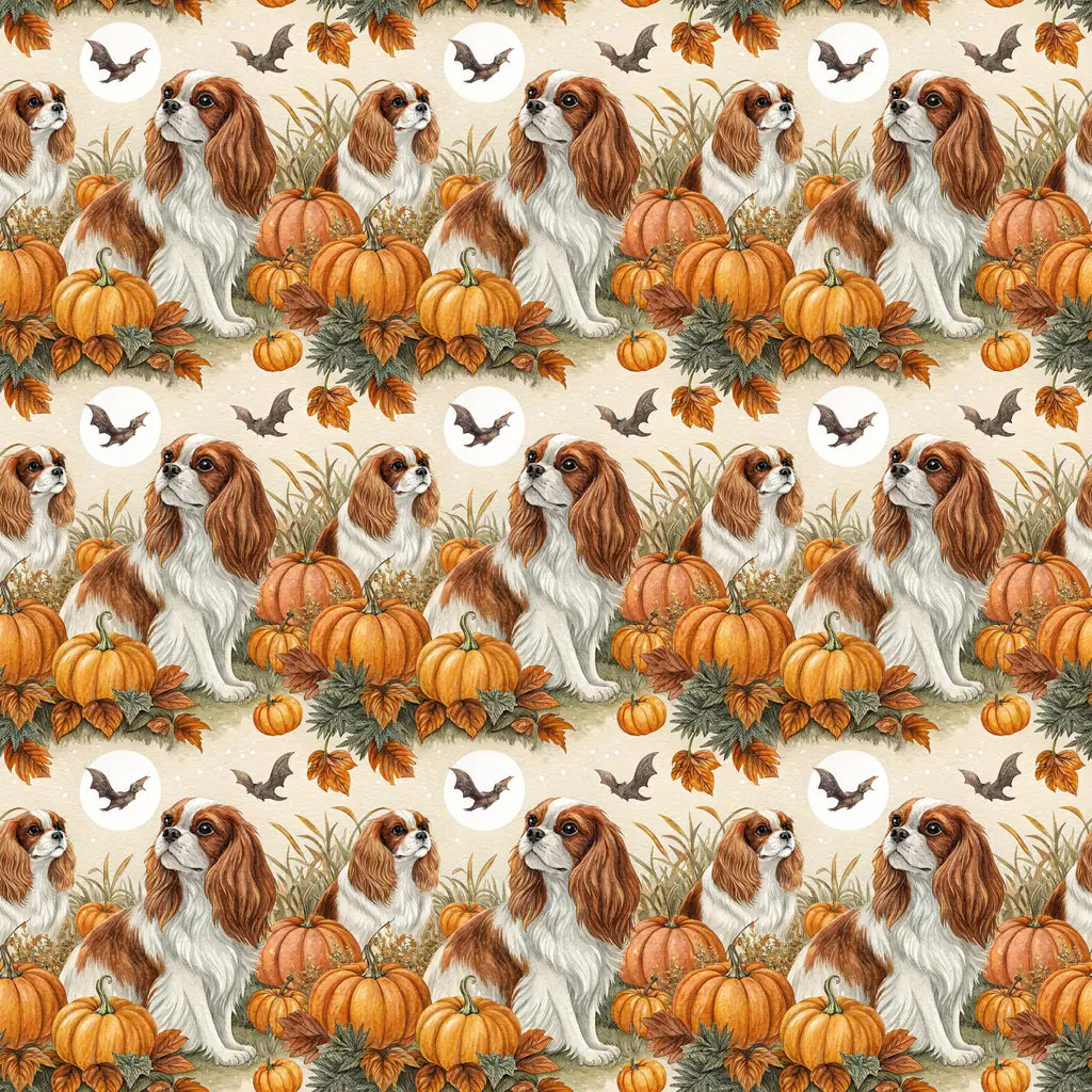 Pumpkin Patch Cavalier King Charles Spaniel Halloween Wrapping Paper — repeating pattern tile
