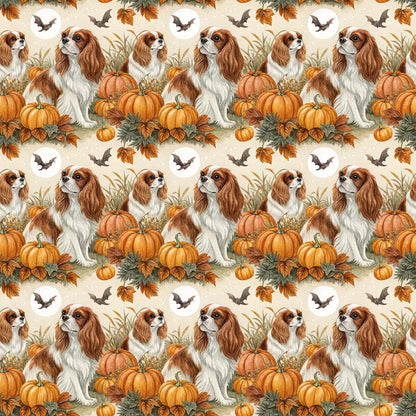 Pumpkin Patch Cavalier King Charles Spaniel Halloween Wrapping Paper — repeating pattern tile