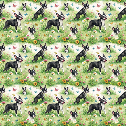 Boston Terrier Spring Garden Wrapping Paper — repeating pattern tile
