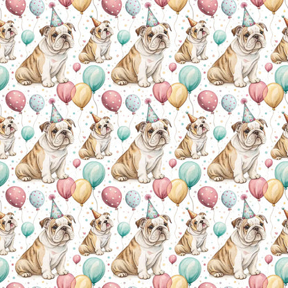 Party Animal English Bulldog Birthday Wrapping Paper — repeating pattern tile