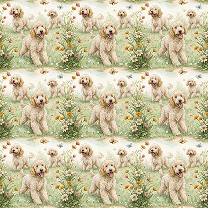 Goldendoodle Spring Garden Wrapping Paper — repeating pattern tile