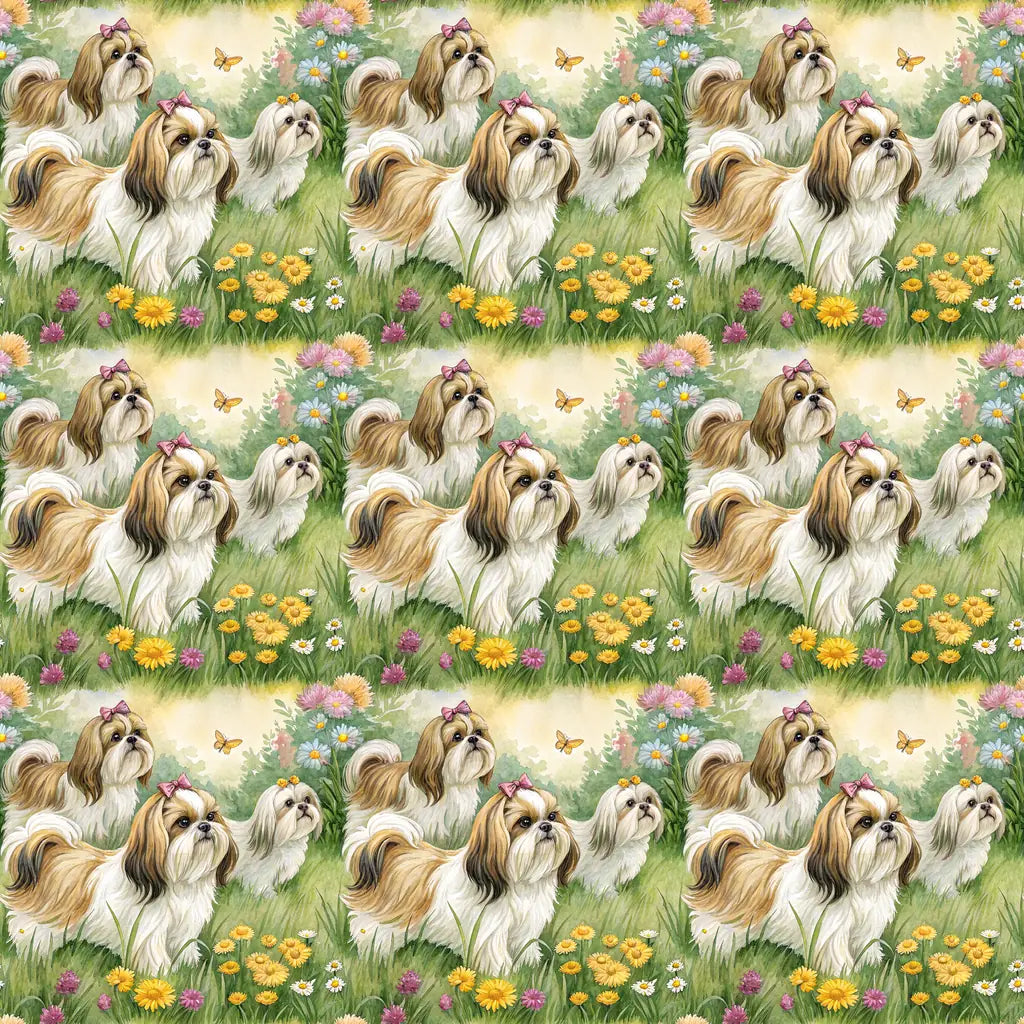 Shih Tzu Spring Garden Wrapping Paper — repeating pattern tile