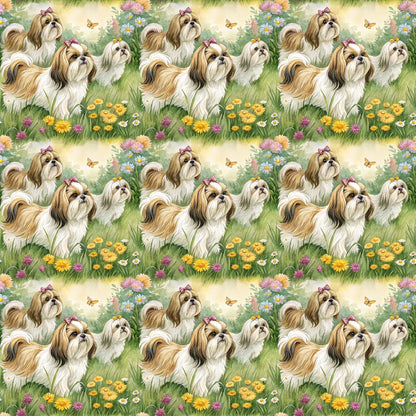 Shih Tzu Spring Garden Wrapping Paper — repeating pattern tile