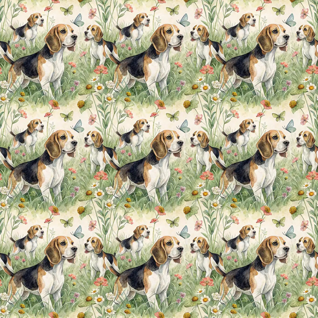 Beagle Spring Garden Wrapping Paper — repeating pattern tile