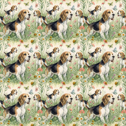 Beagle Spring Garden Wrapping Paper — repeating pattern tile