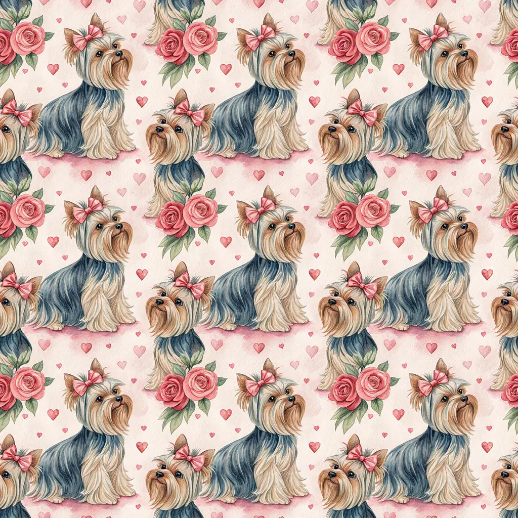 Yorkshire Terrier Rose & Bow Wrapping Paper — repeating pattern tile