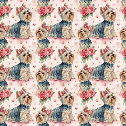 Yorkshire Terrier Rose & Bow Wrapping Paper — repeating pattern tile