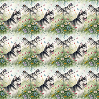 Siberian Husky Spring Garden Wrapping Paper — repeating pattern tile