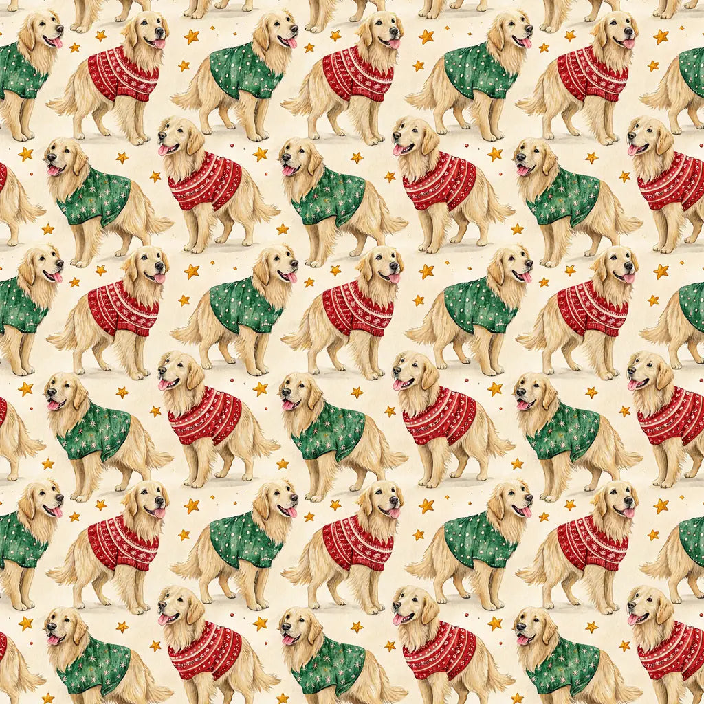 Ugly Sweater Golden Retriever Christmas Wrapping Paper — repeating pattern tile