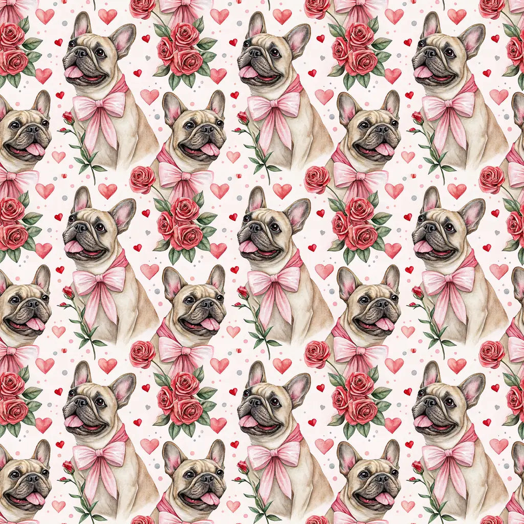 French Bulldog Valentine's Day Wrapping Paper — repeating pattern tile