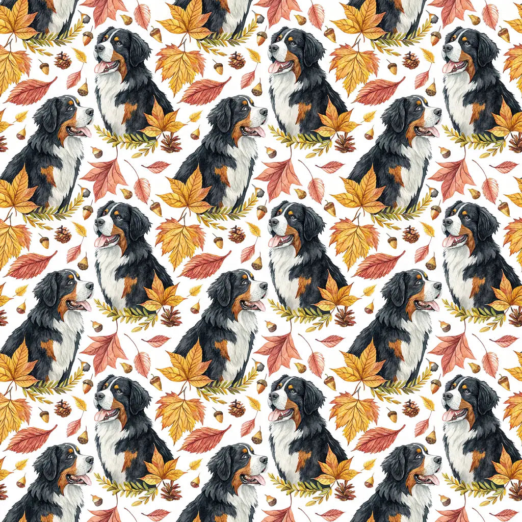 Bernese Mountain Dog Autumn Wrapping Paper — repeating pattern tile
