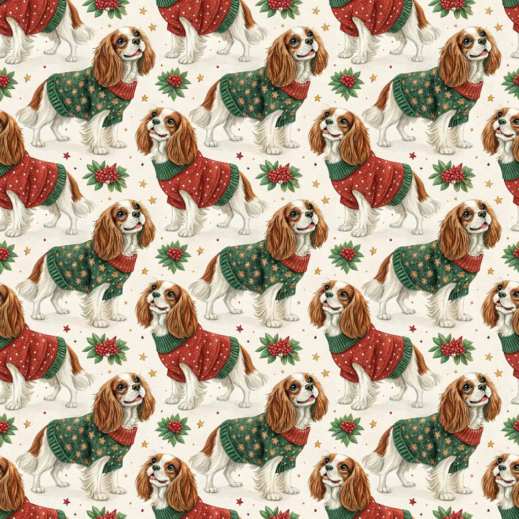 Ugly Sweater Cavalier King Charles Spaniel Christmas Wrapping Paper — repeating pattern tile