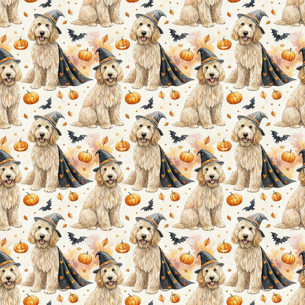 Costume Contest Goldendoodle Halloween Wrapping Paper — repeating pattern tile
