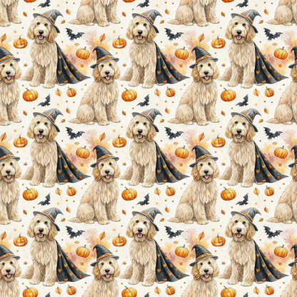 Costume Contest Goldendoodle Halloween Wrapping Paper — repeating pattern tile