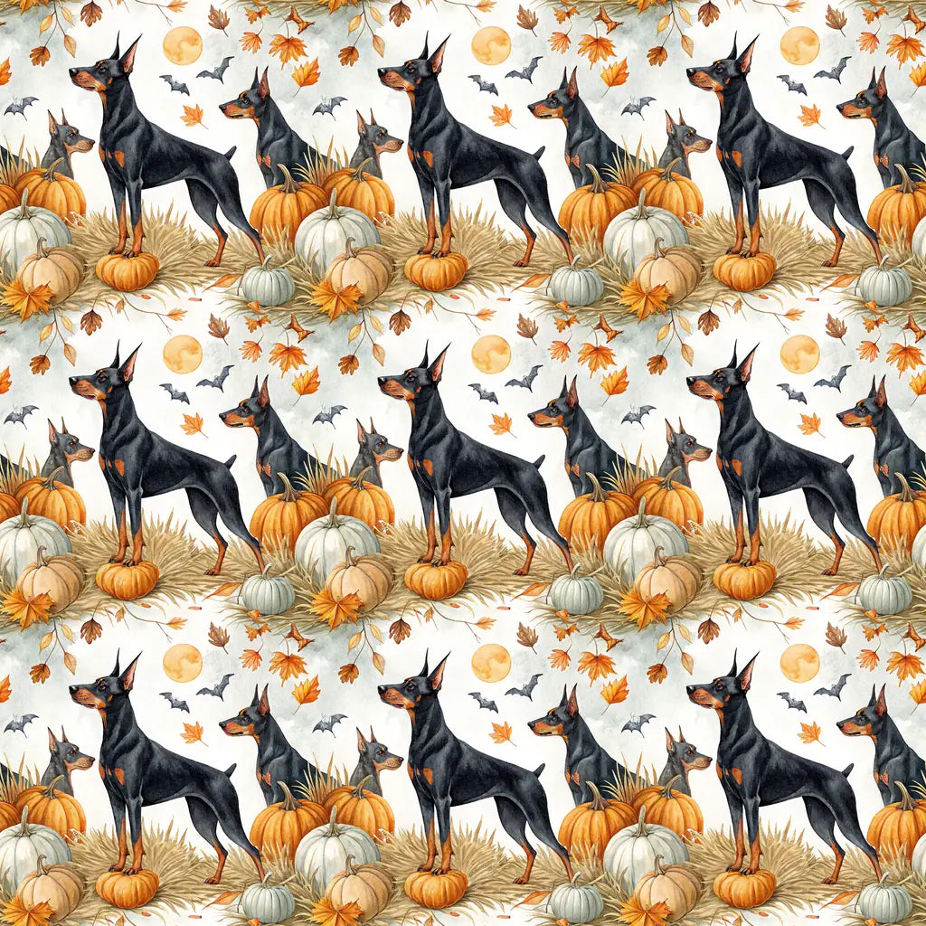 Pumpkin Patch Doberman Halloween Wrapping Paper — repeating pattern tile