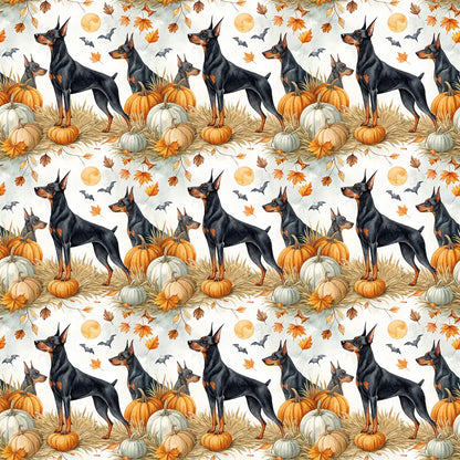 Pumpkin Patch Doberman Halloween Wrapping Paper — repeating pattern tile