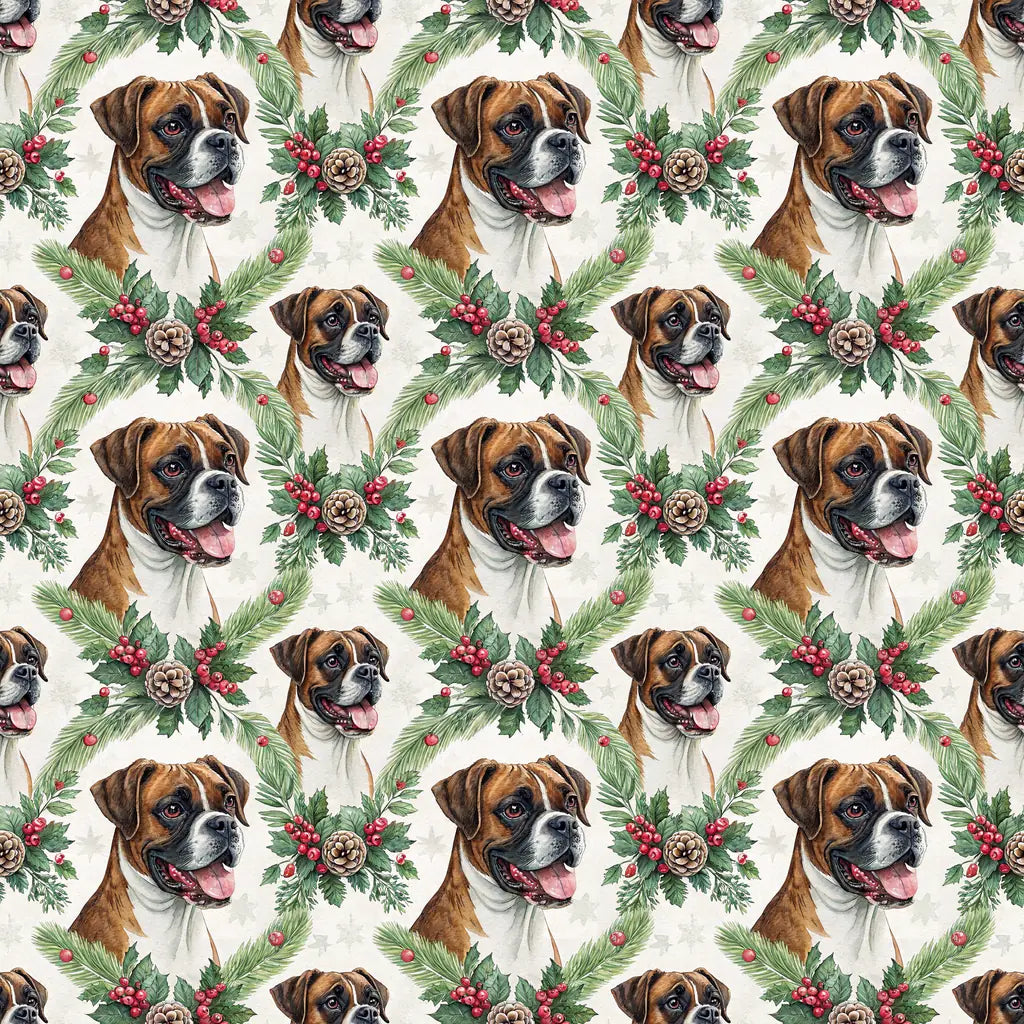 Boxer Christmas Wreath Wrapping Paper — repeating pattern tile
