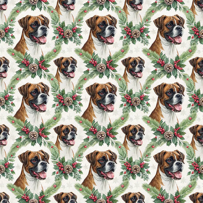 Boxer Christmas Wreath Wrapping Paper — repeating pattern tile