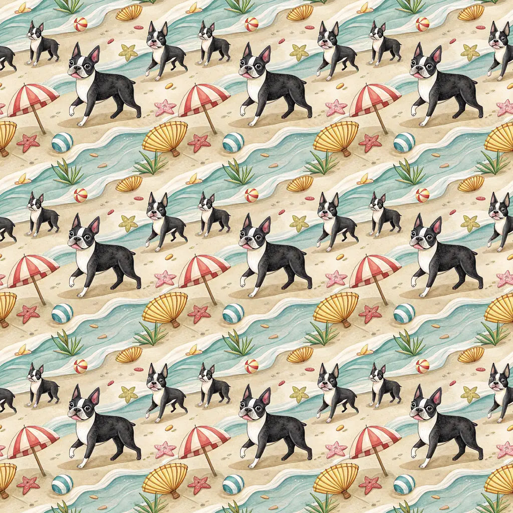 Boston Terrier Beach Day Wrapping Paper — repeating pattern tile