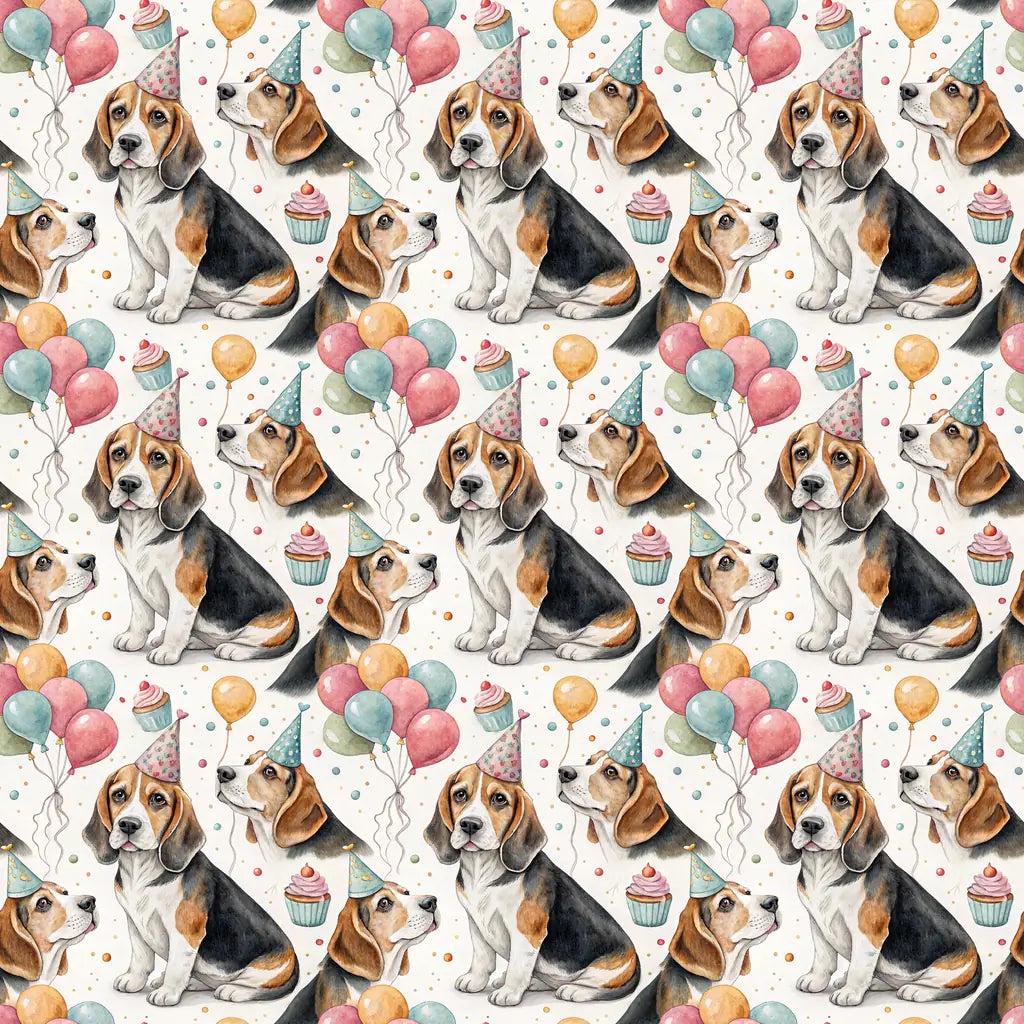 Party Animal Beagle Birthday Wrapping Paper — repeating pattern tile