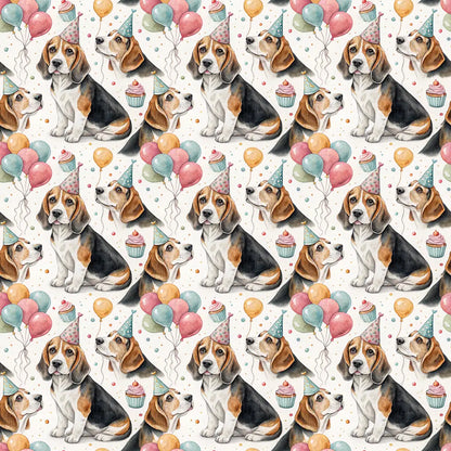 Party Animal Beagle Birthday Wrapping Paper — repeating pattern tile