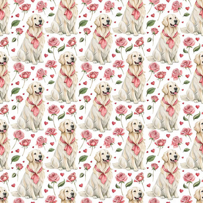 English Cream Golden Retriever Valentine's Day Wrapping Paper — repeating pattern tile