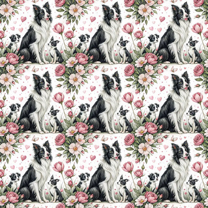 Border Collie Floral Wrapping Paper — repeating pattern tile