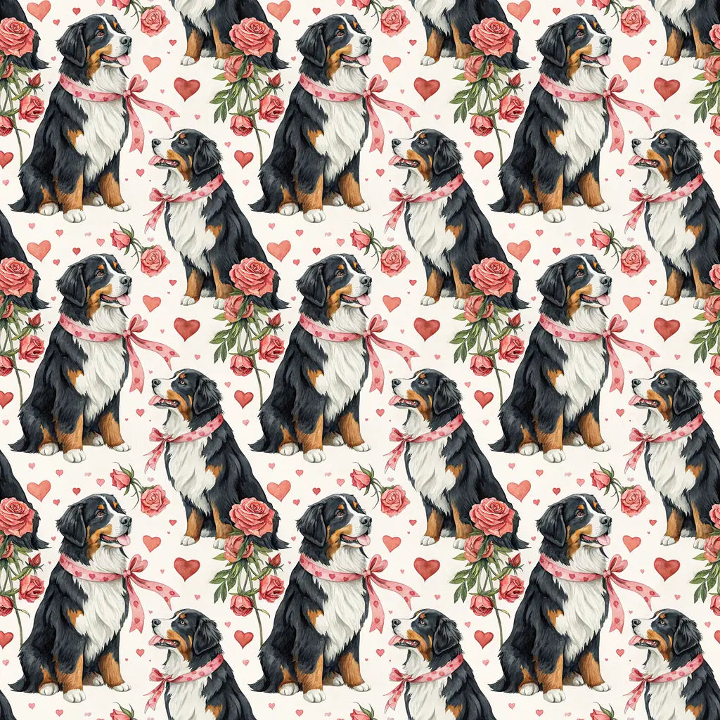 Bernese Mountain Dog Valentine's Day Wrapping Paper — repeating pattern tile