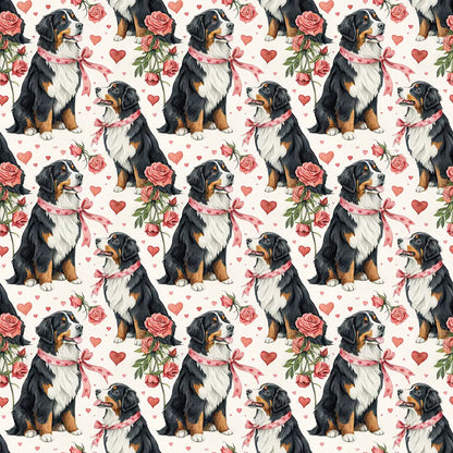 Bernese Mountain Dog Valentine's Day Wrapping Paper — repeating pattern tile