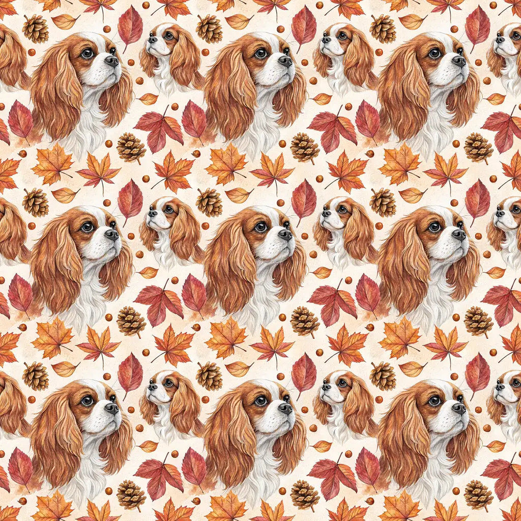 Cavalier King Charles Spaniel Autumn Wrapping Paper — repeating pattern tile