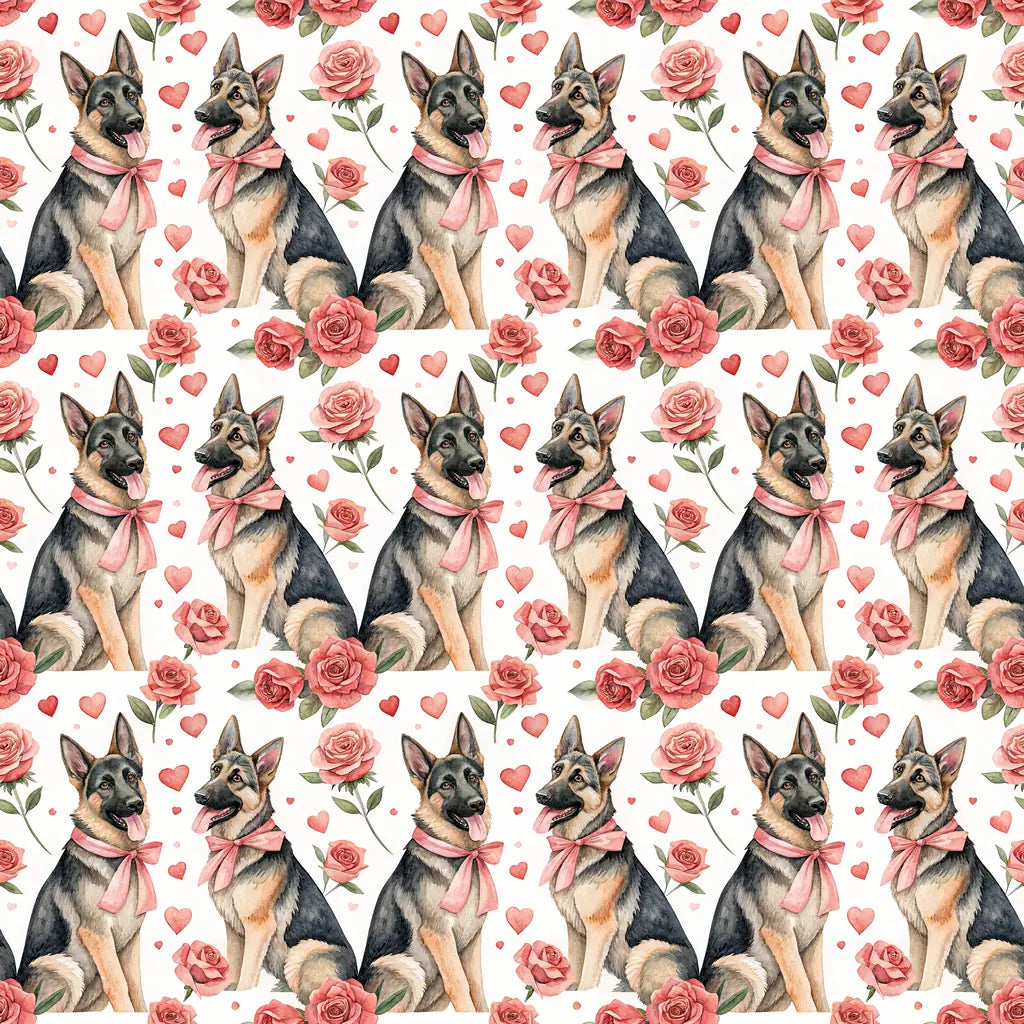 German Shepherd Valentine's Day Wrapping Paper — repeating pattern tile