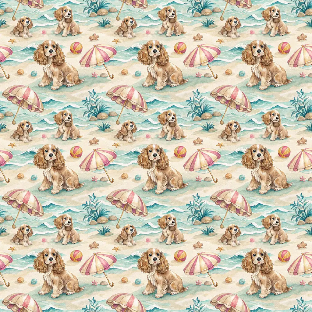 Cocker Spaniel Beach Day Wrapping Paper — repeating pattern tile