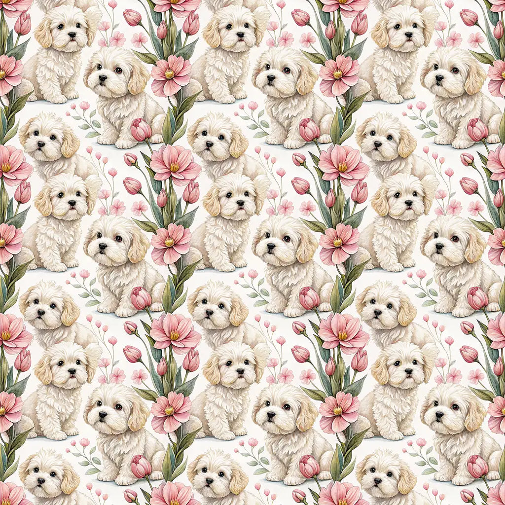Maltipoo Floral Mother's Day Wrapping Paper — repeating pattern tile