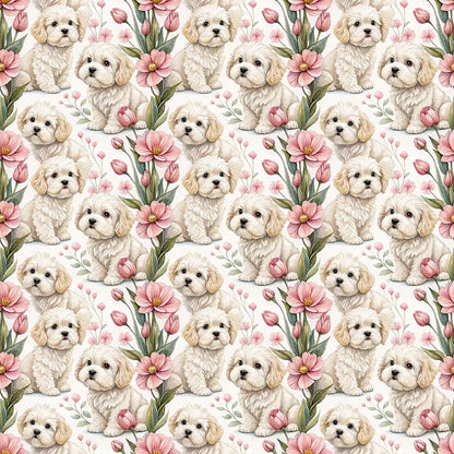 Maltipoo Floral Mother's Day Wrapping Paper — repeating pattern tile
