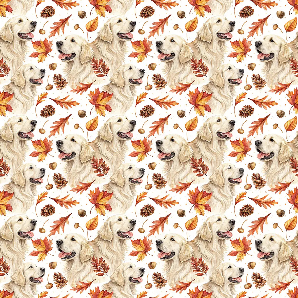 English Cream Golden Retriever Autumn Wrapping Paper — repeating pattern tile