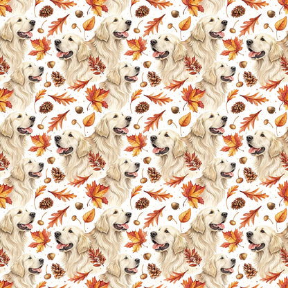 English Cream Golden Retriever Autumn Wrapping Paper — repeating pattern tile